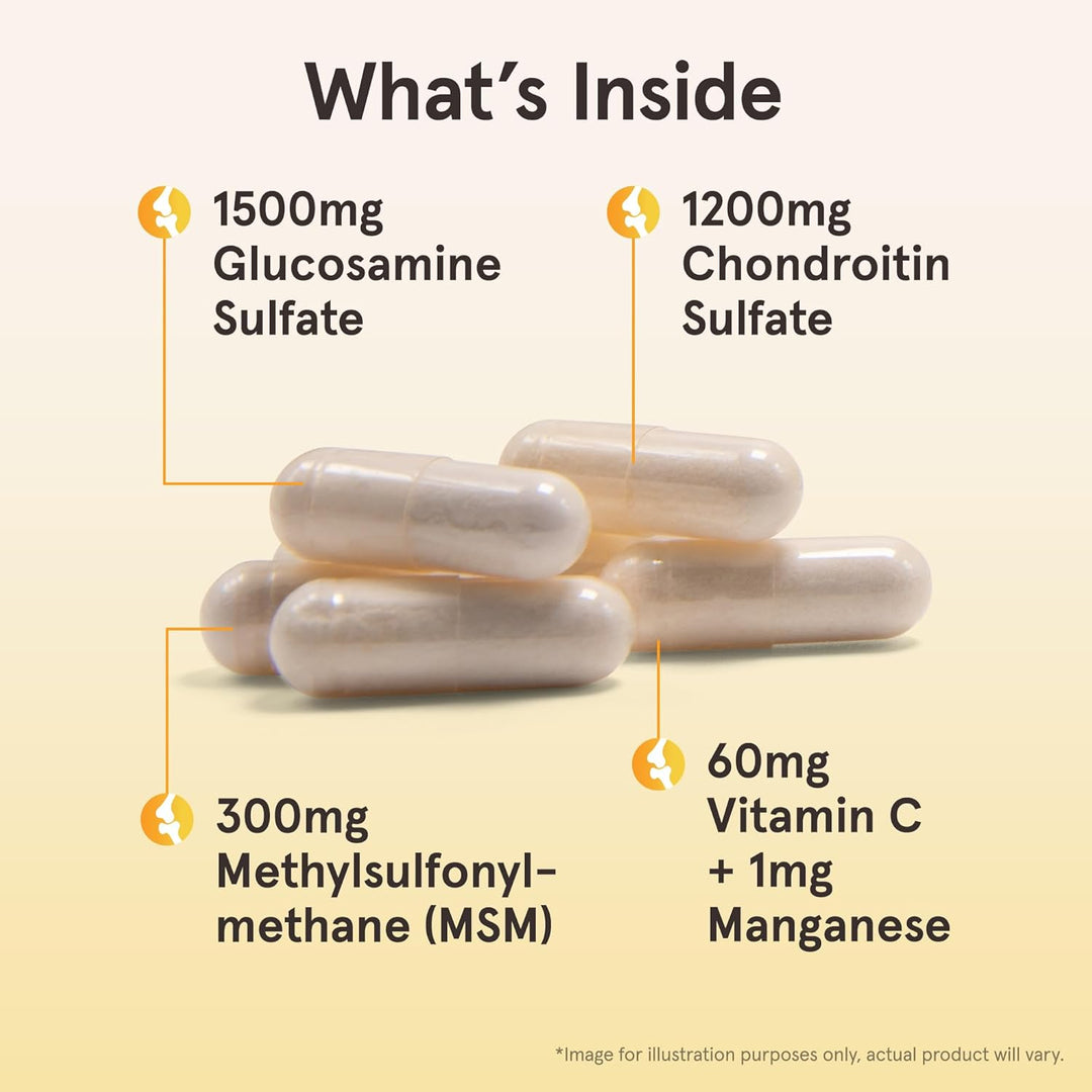 With Vitamin C & Manganese - Vitamin C and manganese support the synthesis of collagen and cartilage.