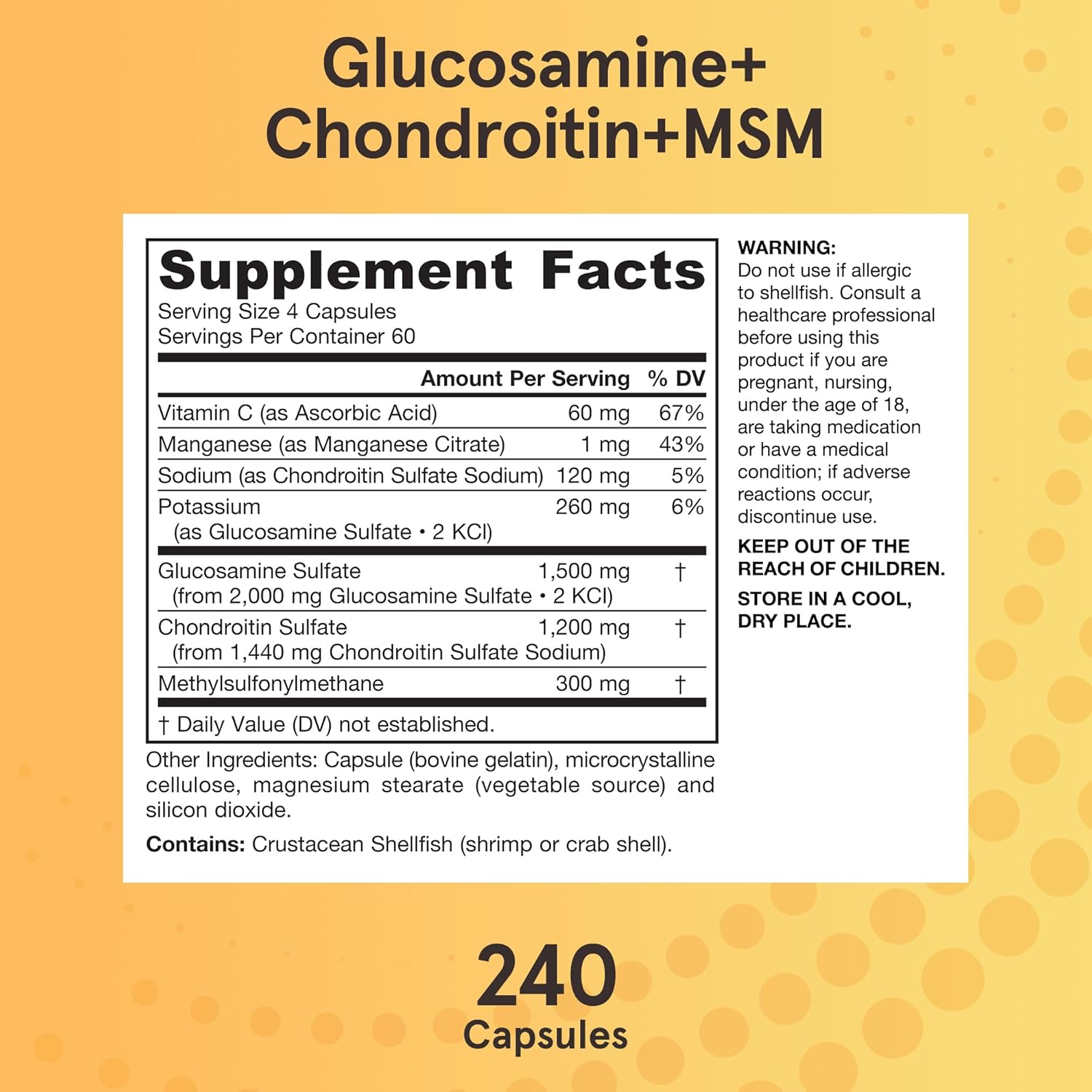 Glucosamine & Chondroitin - Glucosamine and chondroitin sulfate are components of hyaluronic acid in joint cartilage and synovial fluid. This formula supplies nutrient support of joint health.