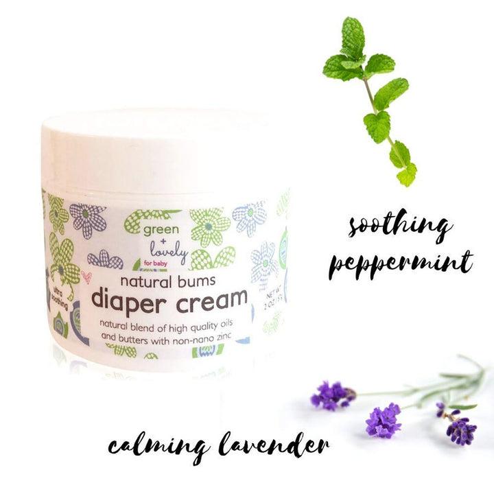 Green + Lovely Natural Bums Diaper Rash Cream, High Quality Oil and Butters - 57g Soothing Peppermint | Fitaminat