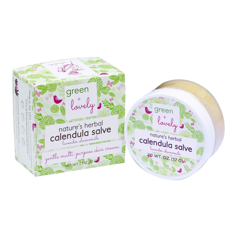 Green + Lovely Nature's Herbal Calendula Salve, Lavender Chamomile, Eczema Cream, Multi-use Skin Cream - 57 g