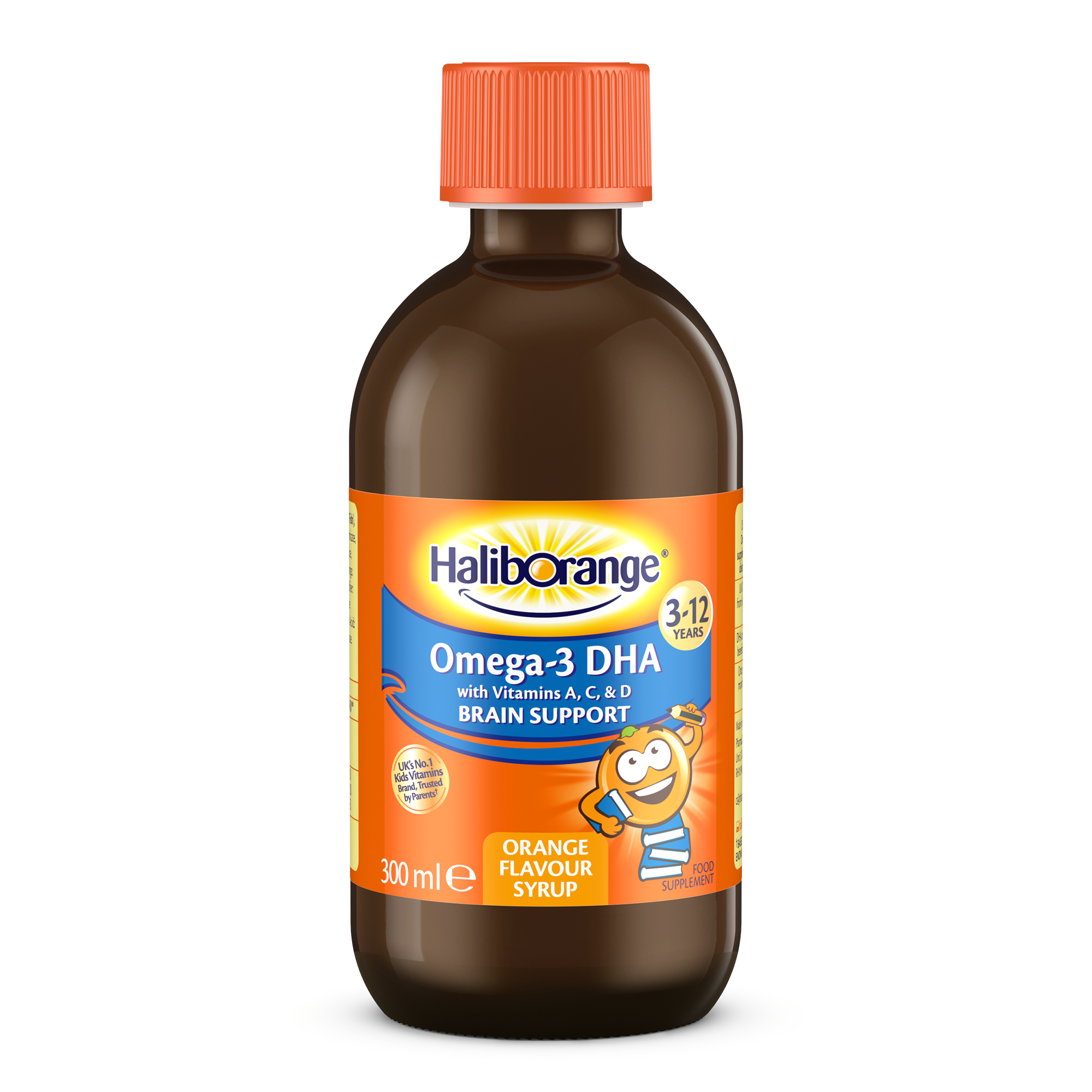 Haliborange Omega-3 DHA with Vitamins A, C and D, Orange Flavour Syrup - 300 ml - Main Image