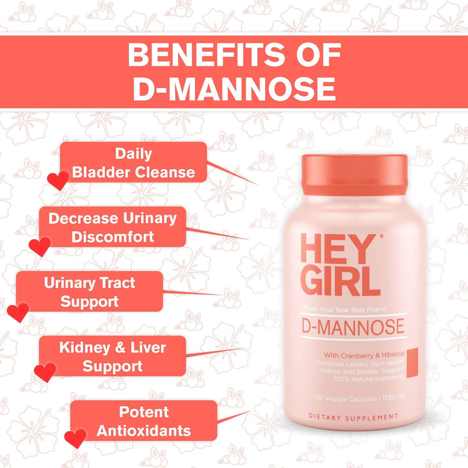 Hey Girl Stay D-Mannose, 60 Veggie Capsules