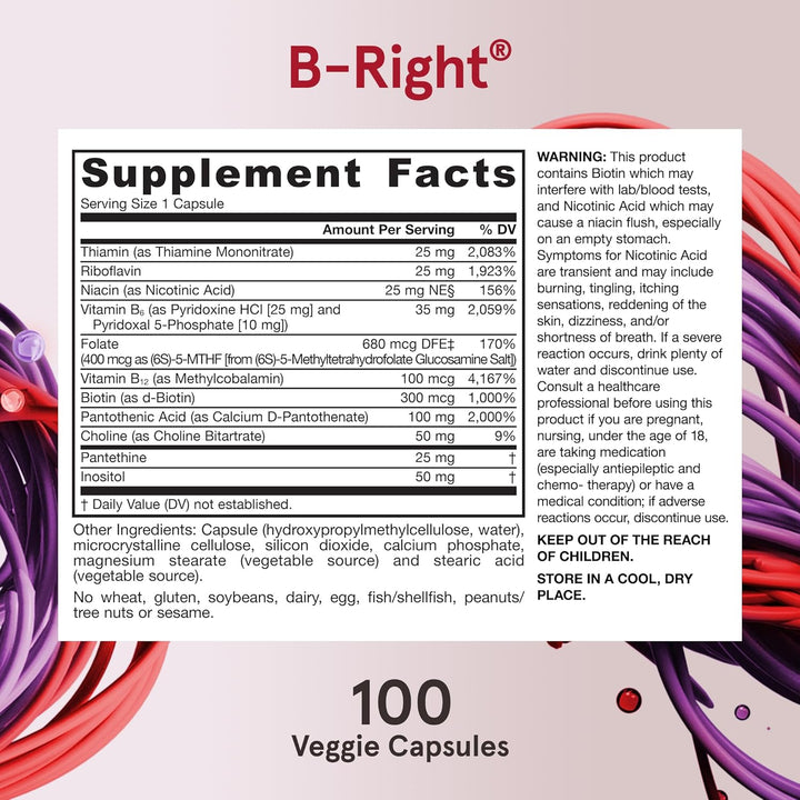 B-Right Benefits: Jarrow Formulas B-Right is a carefully balanced, low-odor vitamin B-complex formula featuring the benefits of methyl folate, methylcobalamin, pantethine, and pyridoxal 5-phosphate (P-5-P)