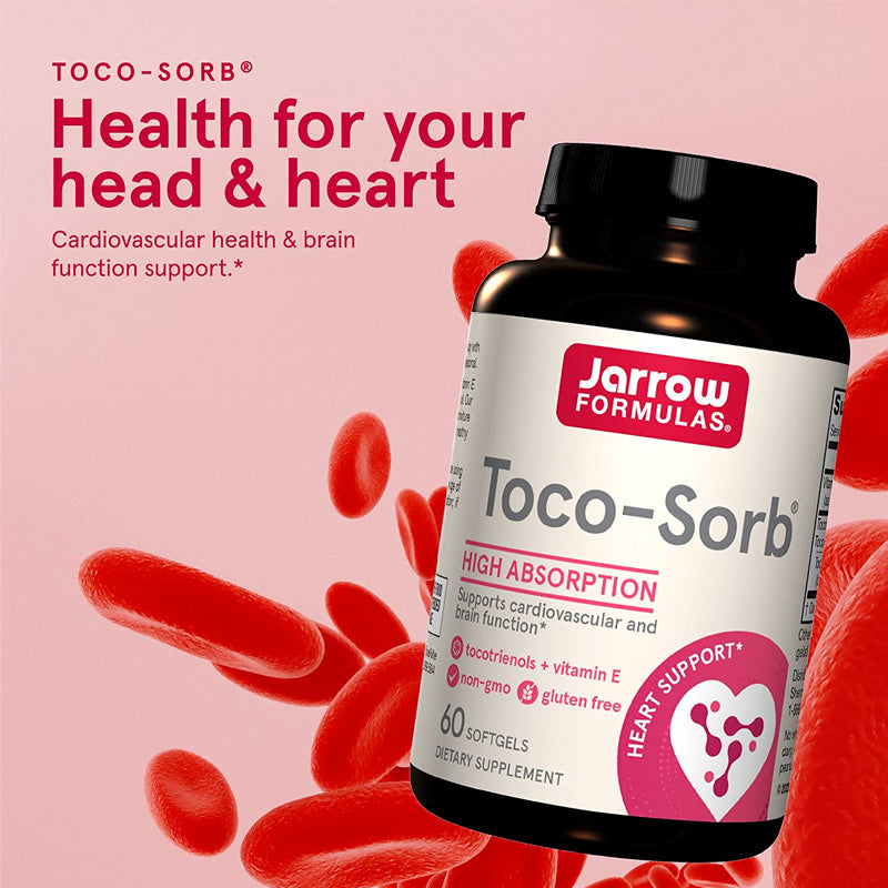 Jarrow Formulas Toco-Sorb Supports Cardiovascular Health and Brain Function - 60 Softgels