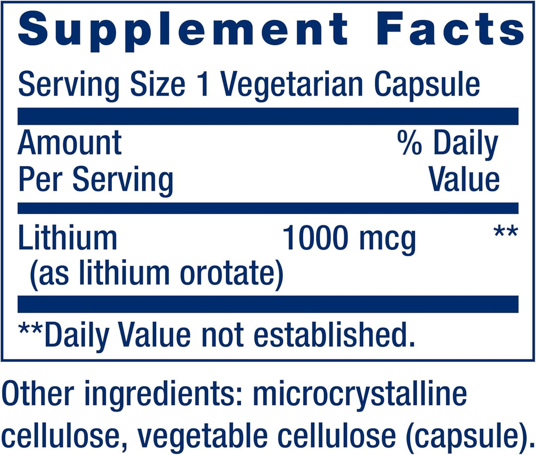 Lithium 100 Capsules supplement facts