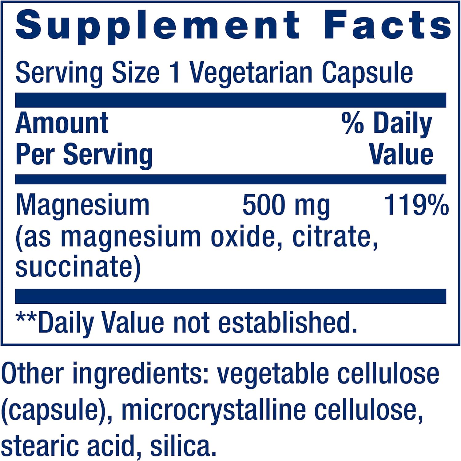 Magnesium Caps 100 Capsules supplement facts