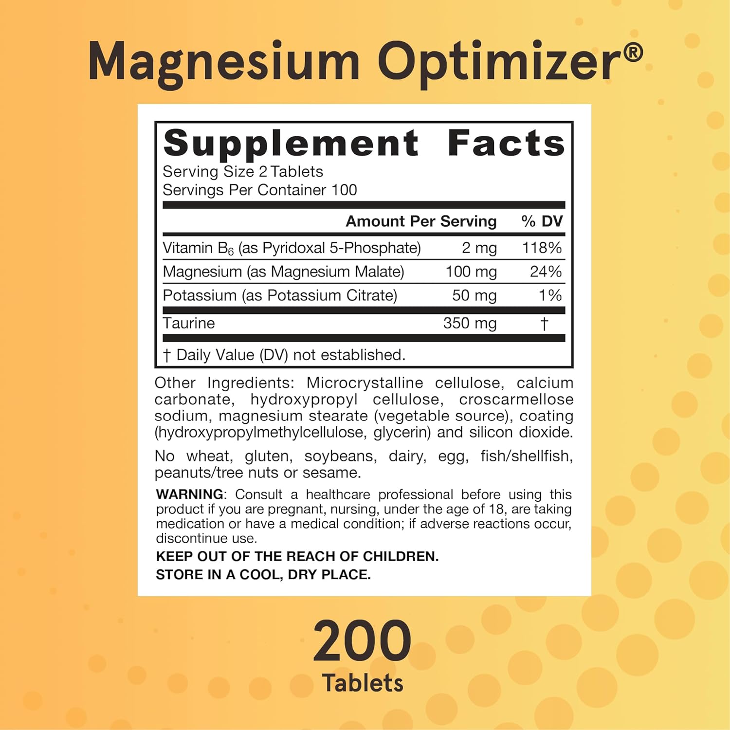 Daily Formula: One 200 count bottle of Jarrow Formulas Magnesium Optimizer for up to a 100 day supply