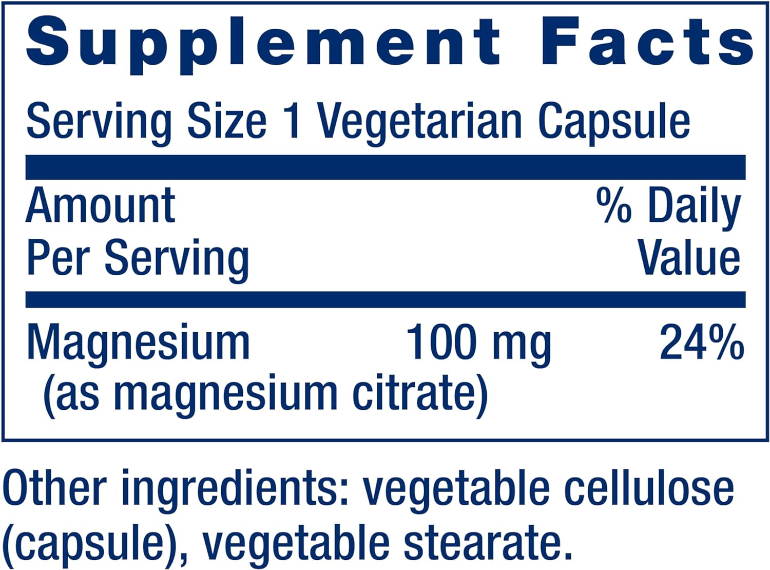 Magnesium (Citrate) 100 Capsules supplement facts