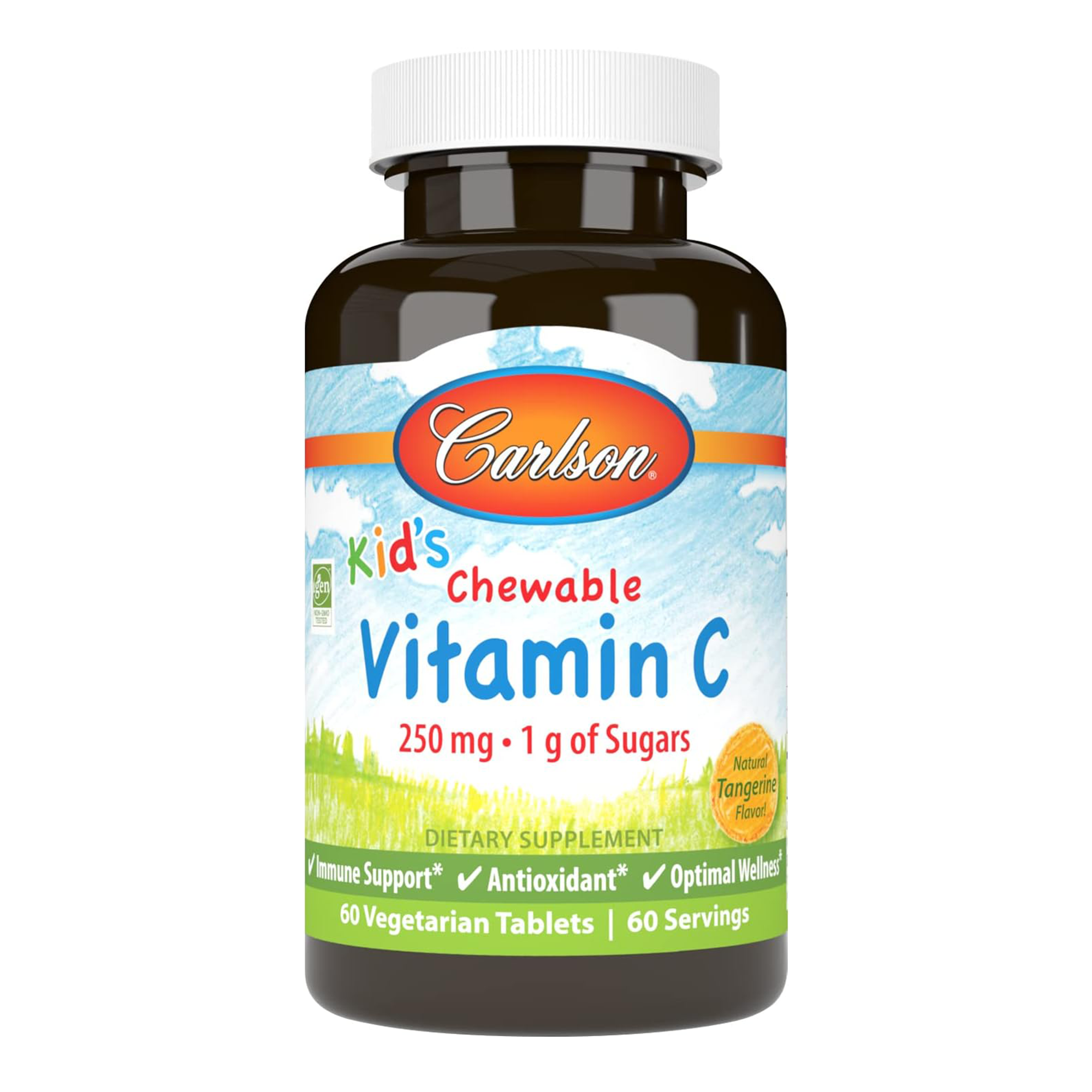 Carlson Kid's Chewable Vitamin C, 250 mg, Natural Tangerine Flavour - 60 Vegetarian Tablets - Main Image