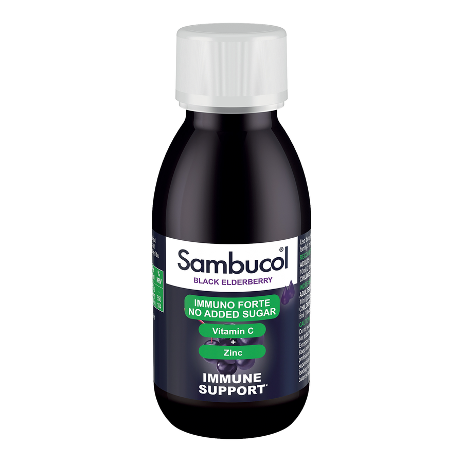 Sambucol Immuno Forte No Added Sugar (Sugar Free) Vitamin C + Zinc Liquid, Black Elderberry - 120 ml - Main Image