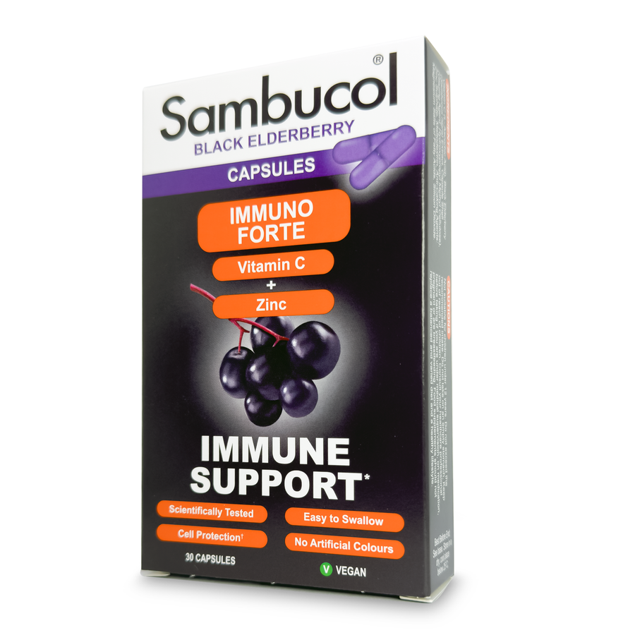 Sambucol Immuno Forte Vitamin C + Zinc Capsules, Black Elderberry - 30 Capsules - Main Image