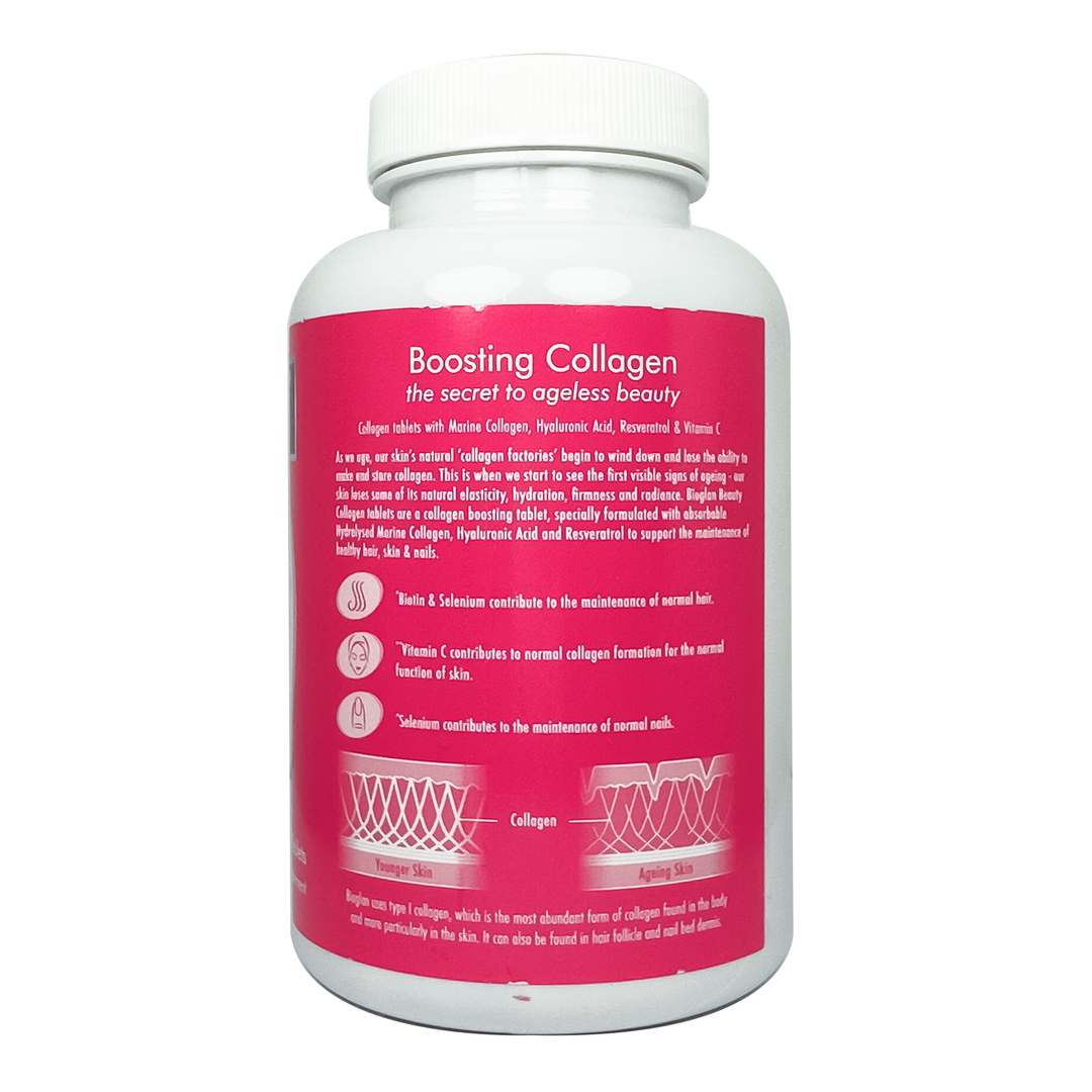 Bioglan Beauty Collagen, 2500 mg Marine Collagen, Hyaluronic Acid, Resveratrol - 90 Tablets - Boosting Collagen