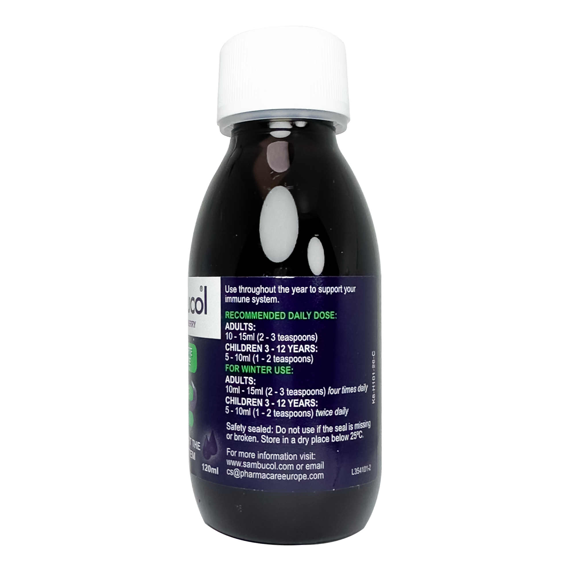 Sambucol Immuno Forte No Added Sugar (Sugar Free) Vitamin C + Zinc Liquid, Black Elderberry - 120 ml - Recommended Daily Dose