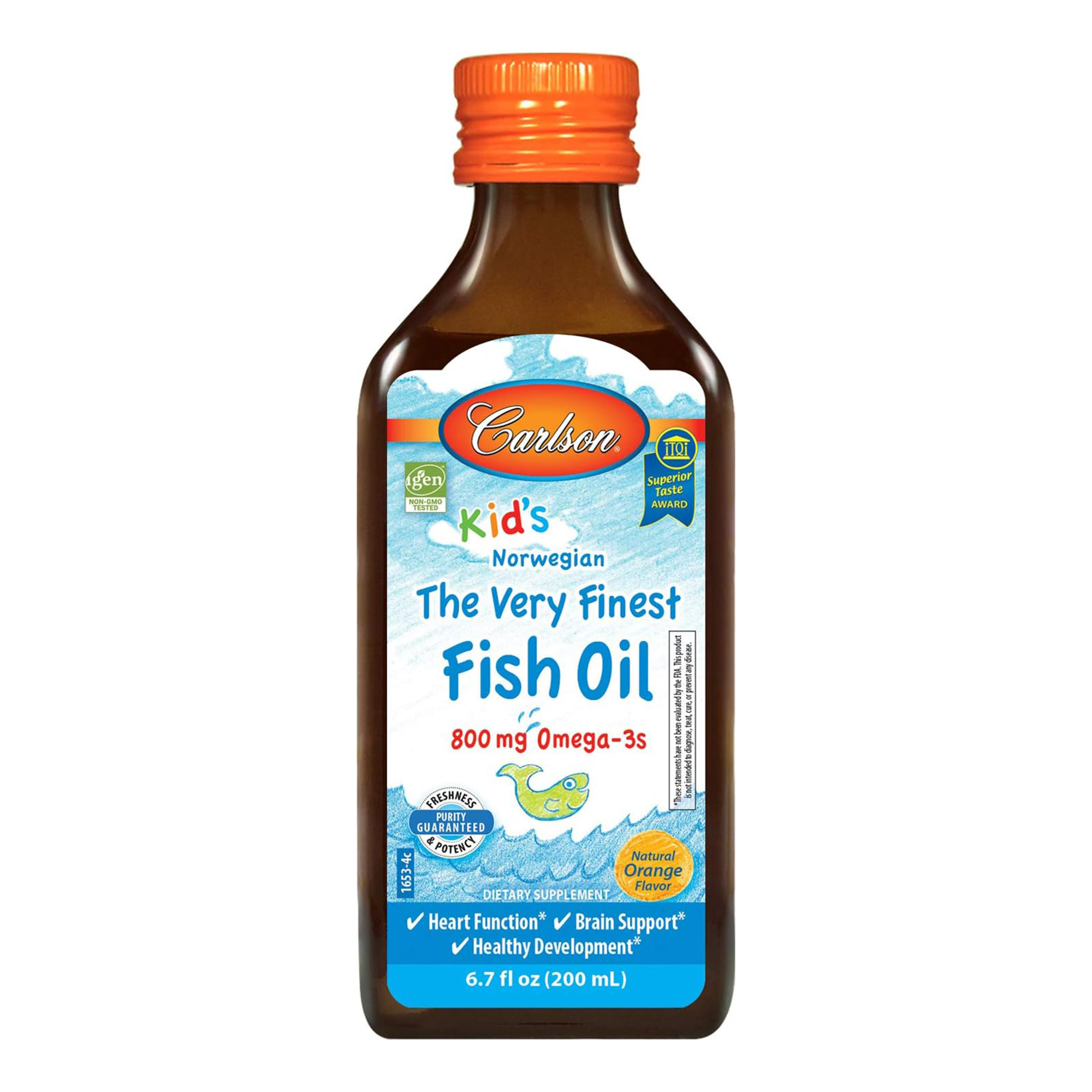 Carlson Kid's The Very Finest Fish Oil, 800 mg Omega-3s, Natural Orange Flavour Norwegian - 200 ml - Main Image