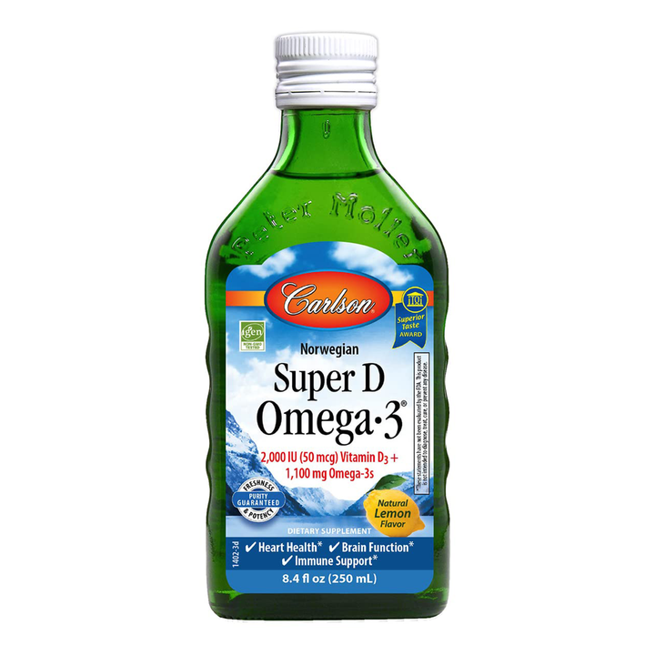 Carlson Super D Omega-3, 2000 IU (50 mcg) Vitamin D3 + 1100 mg Omega-3s, Natural Lemon Flavour Wild Norwegian - 250 ml - Main Image