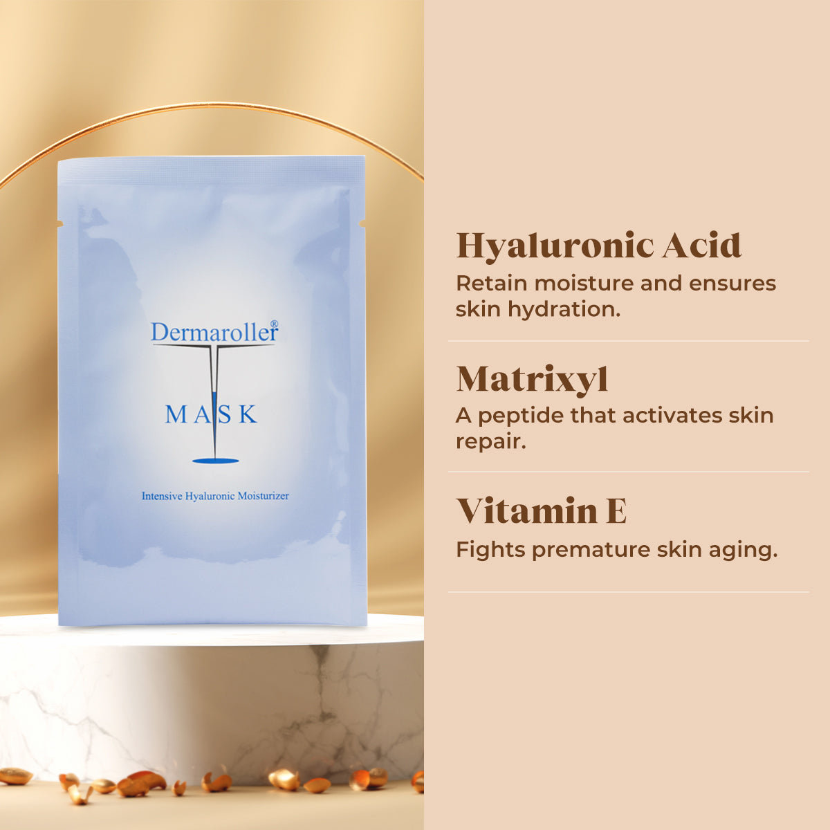 DERMAROLLER Mask Intensive Hyaluronic Acid Moisturizer with Matriyxl Tocopherol - 10 x 18 ML Vitamin E | Fitaminat