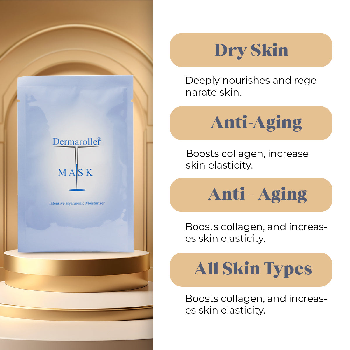 DERMAROLLER Mask Intensive Hyaluronic Acid Moisturizer with Matriyxl Tocopherol - 10 x 18 ML Anti Aging | Fitaminat