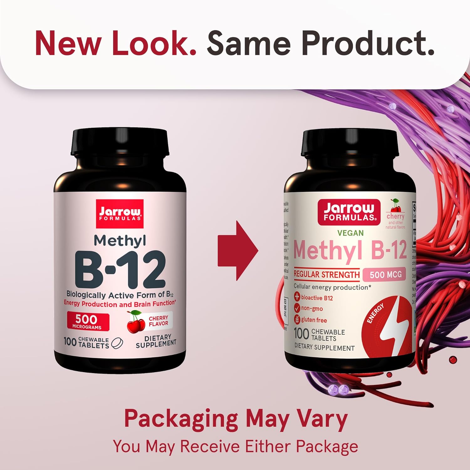 500 mg Methyl B-12: Jarrow Formulas Methyl B-12 is a biologically active form of Vitamin B12 that helps support cellular energy production, sleep, and maintains brain health