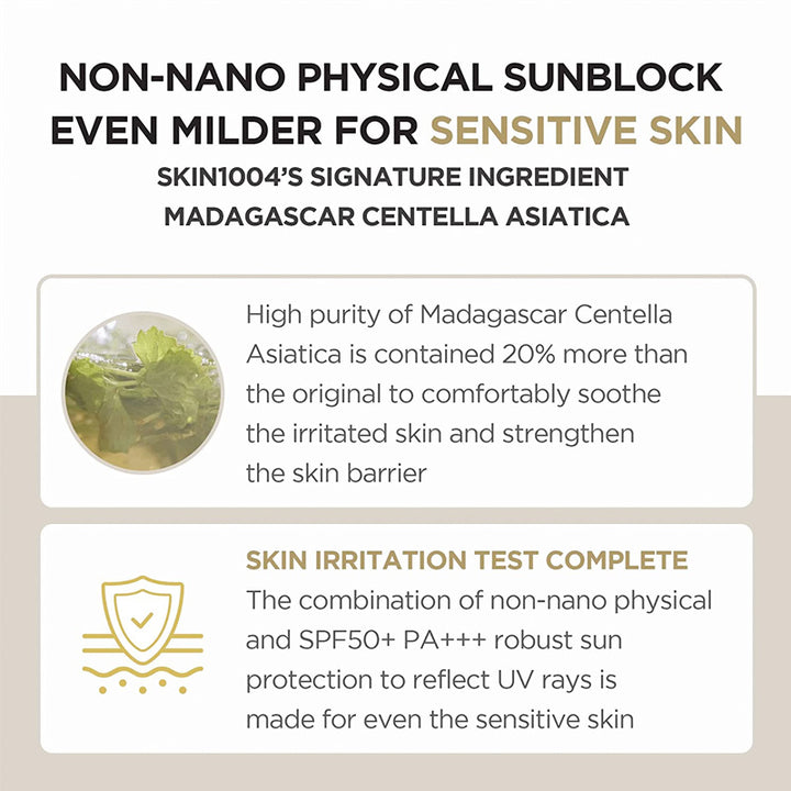 SKIN1004 Madagascar Centella Air-fit Suncream Plus Extra Soothing Hydration Adhesion - 50 ML Non-Nano Physical Sunblock Even Milder for Sensitive Skin | Fitaminat