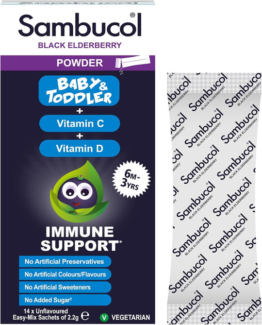 Sambucol Baby and Toddler Black Elderberry Powder Vitamin C + D 14 Sachets - Main Image