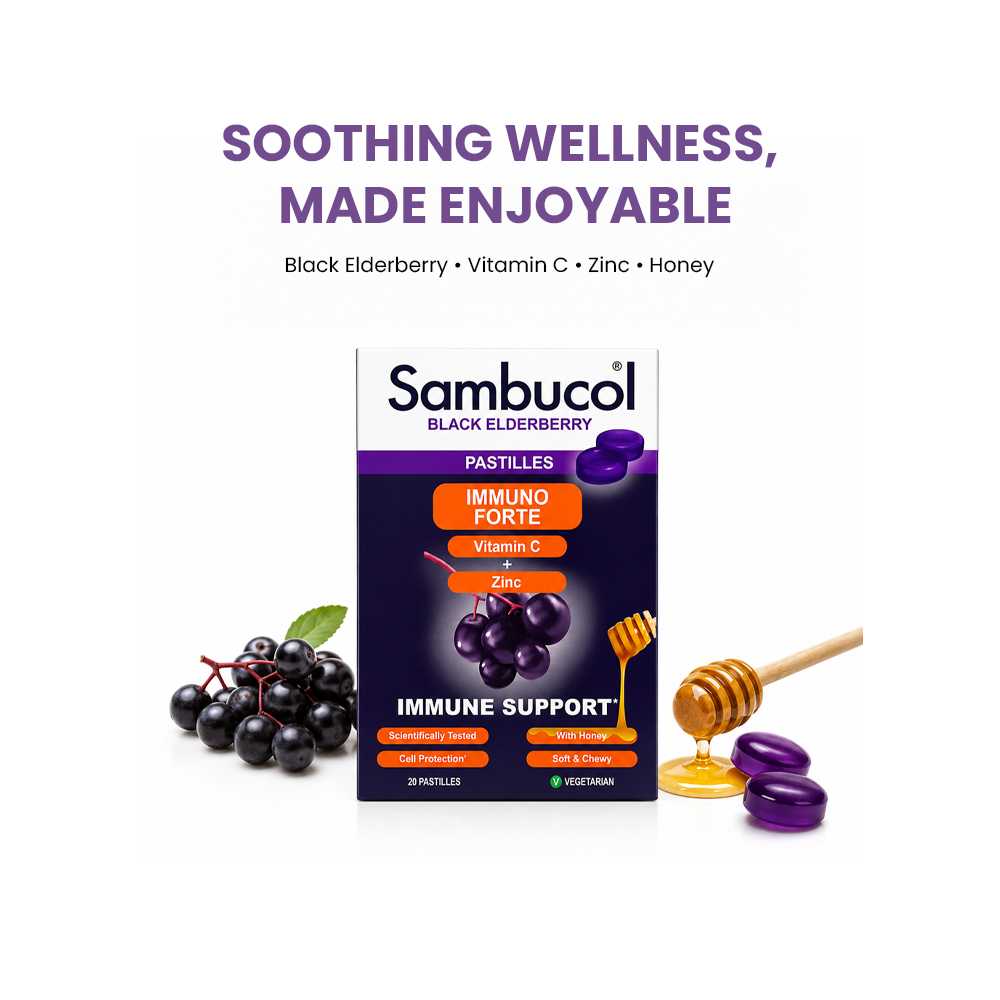 Sambucol Black Elderberry Vitamin C + Zinc Pastilles with Honey - 20 Pastilles