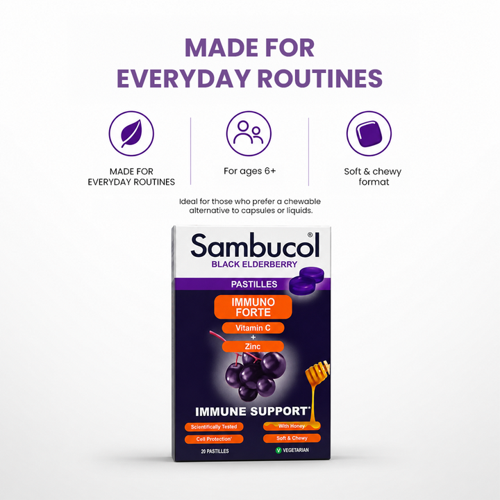 Sambucol Black Elderberry Vitamin C + Zinc Pastilles with Honey - 20 Pastilles