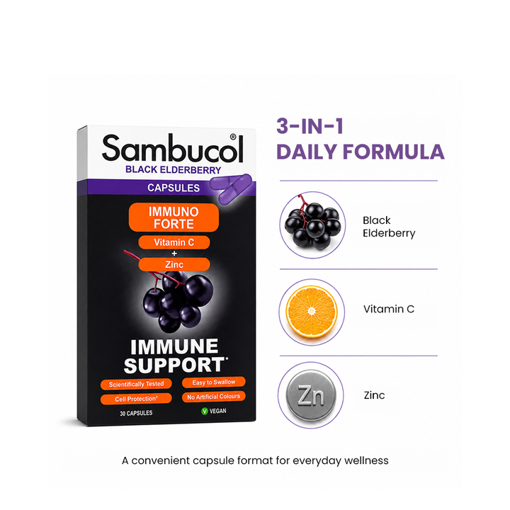 Sambucol Black Elderberry Vitamin C + Zinc Capsules - 30 Capsules