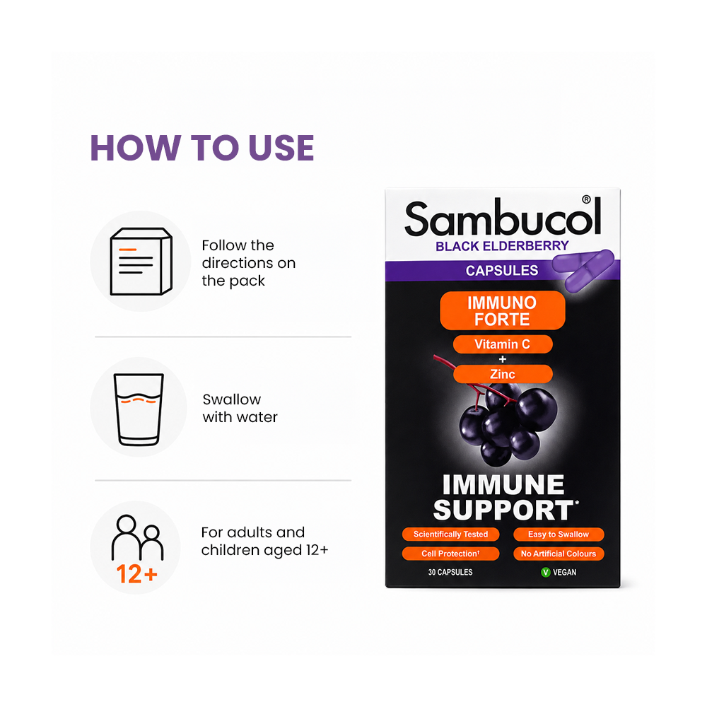 Sambucol Black Elderberry Vitamin C + Zinc Capsules - 30 Capsules