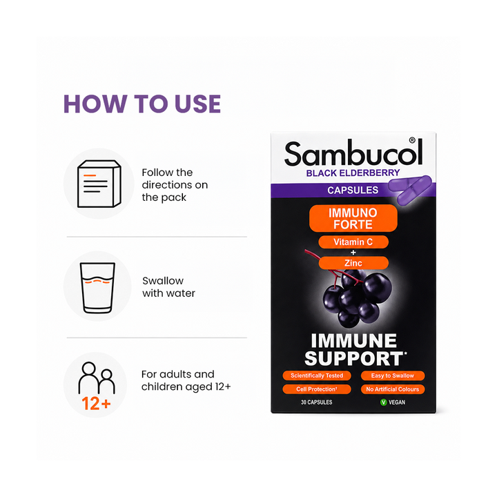 Sambucol Black Elderberry Vitamin C + Zinc Capsules - 30 Capsules