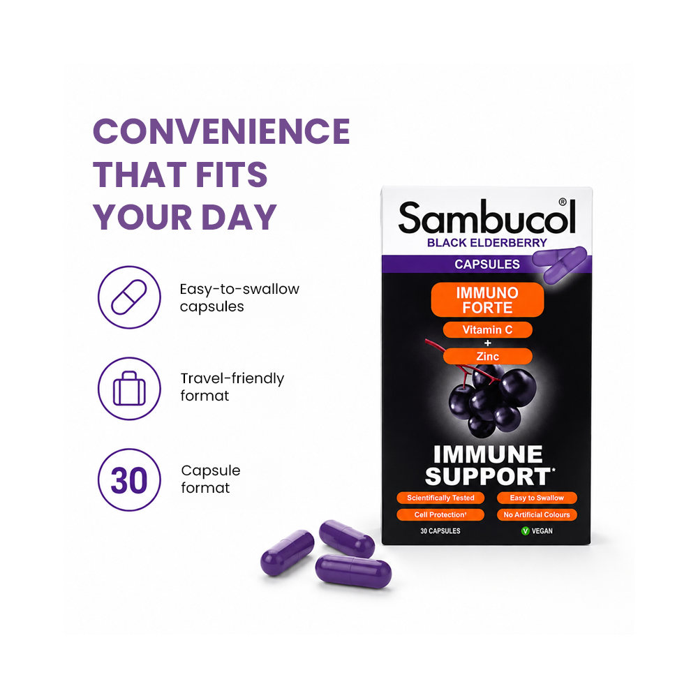 Sambucol Black Elderberry Vitamin C + Zinc Capsules - 30 Capsules
