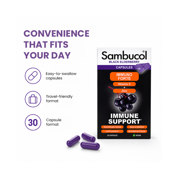 Sambucol Black Elderberry Vitamin C + Zinc Capsules - 30 Capsules