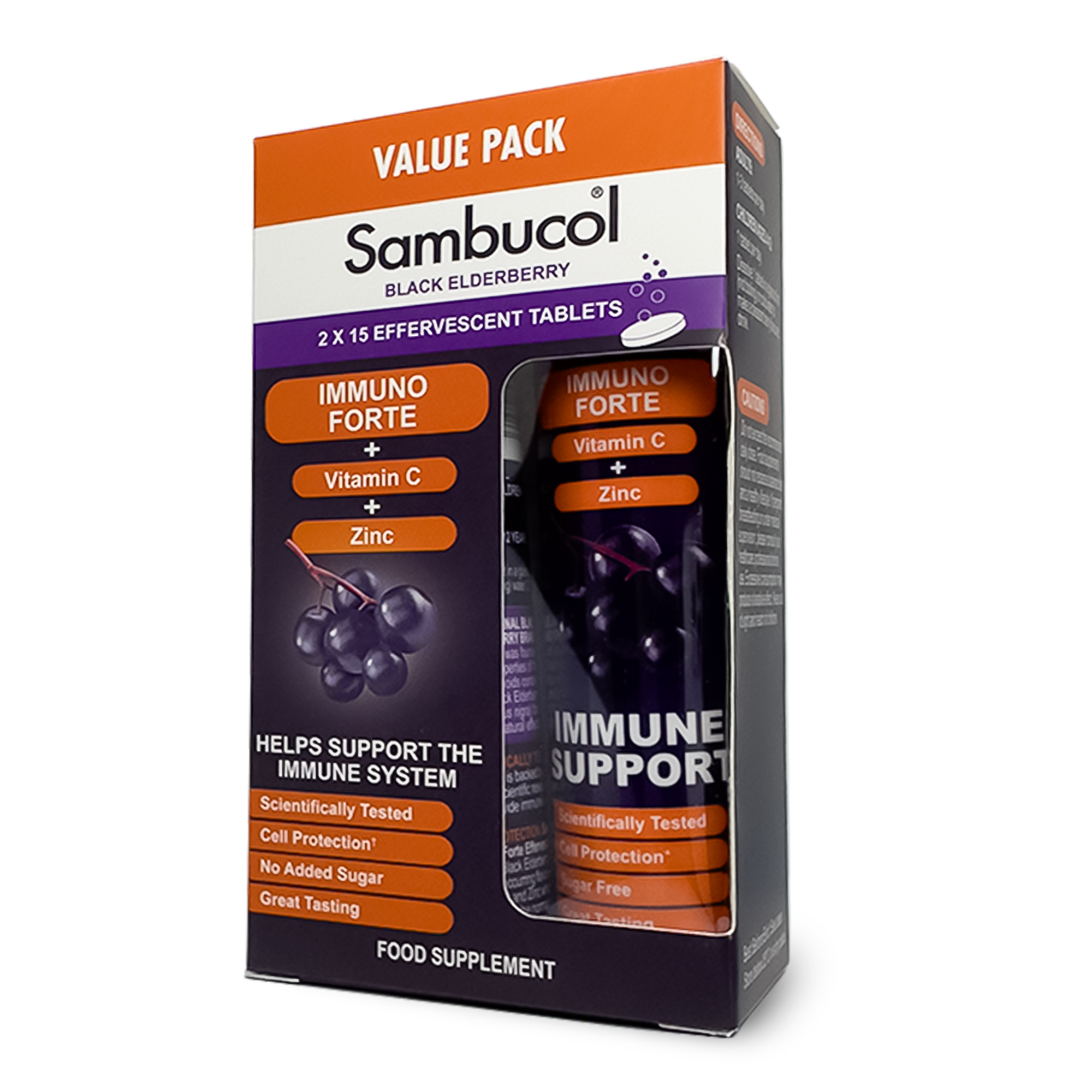 Sambucol Immuno Forte Vitamin C + Zinc Effervescent, Black Elderberry, Value Pack - 30 Tablets - Main Image