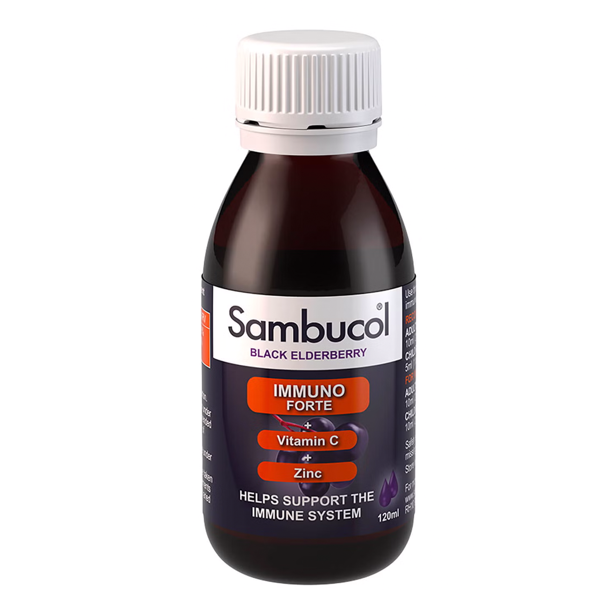 Sambucol Immuno Forte Vitamin C + Zinc Liquid, Black Elderberry - 120 ml - Main Image