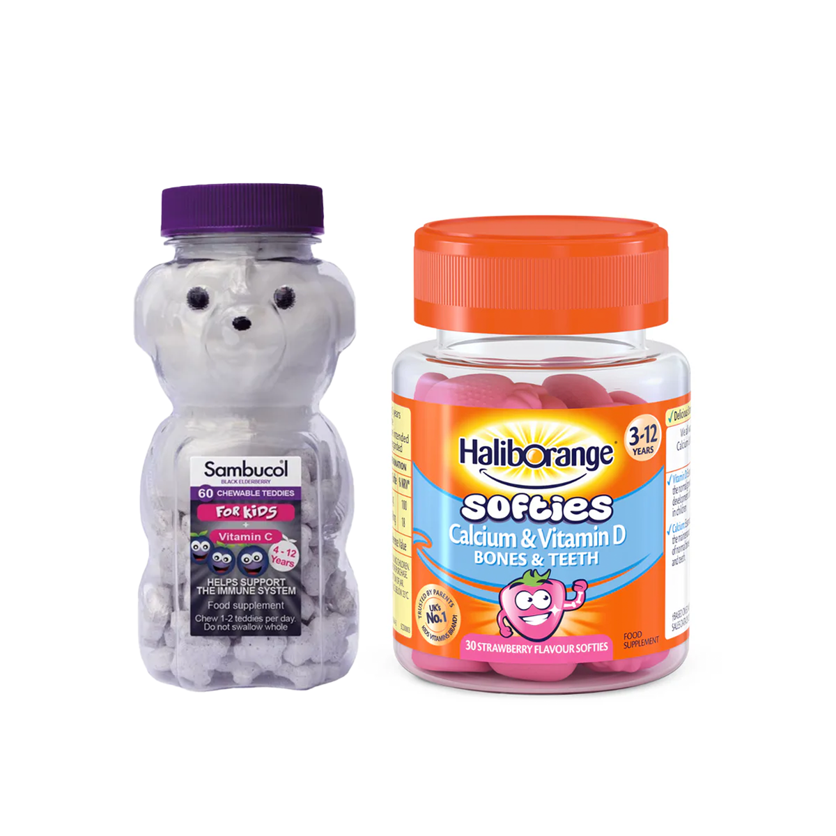 Sambucol Kids Chewable, 60 Teddies and Haliborange Calcium, Vitamin D, 30 Softies - Bundle