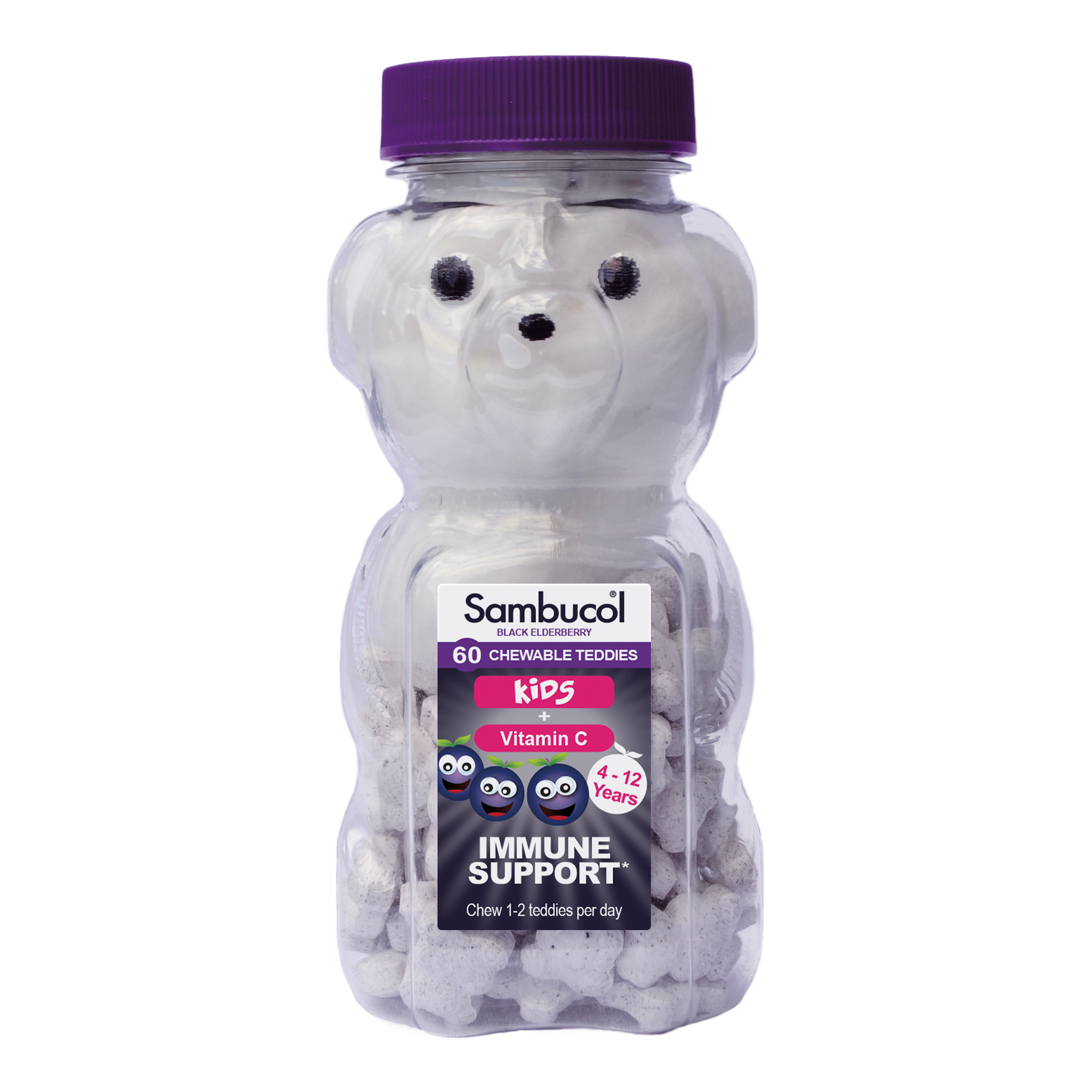 Sambucol Kids + Vitamin C Chewable Teddies, Black Elderberry - 60 Teddies - Main Image