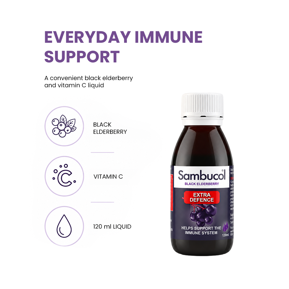 Sambucol Extra Defense Black Elderberry Vitamin C + Zinc Liquid - 120ml