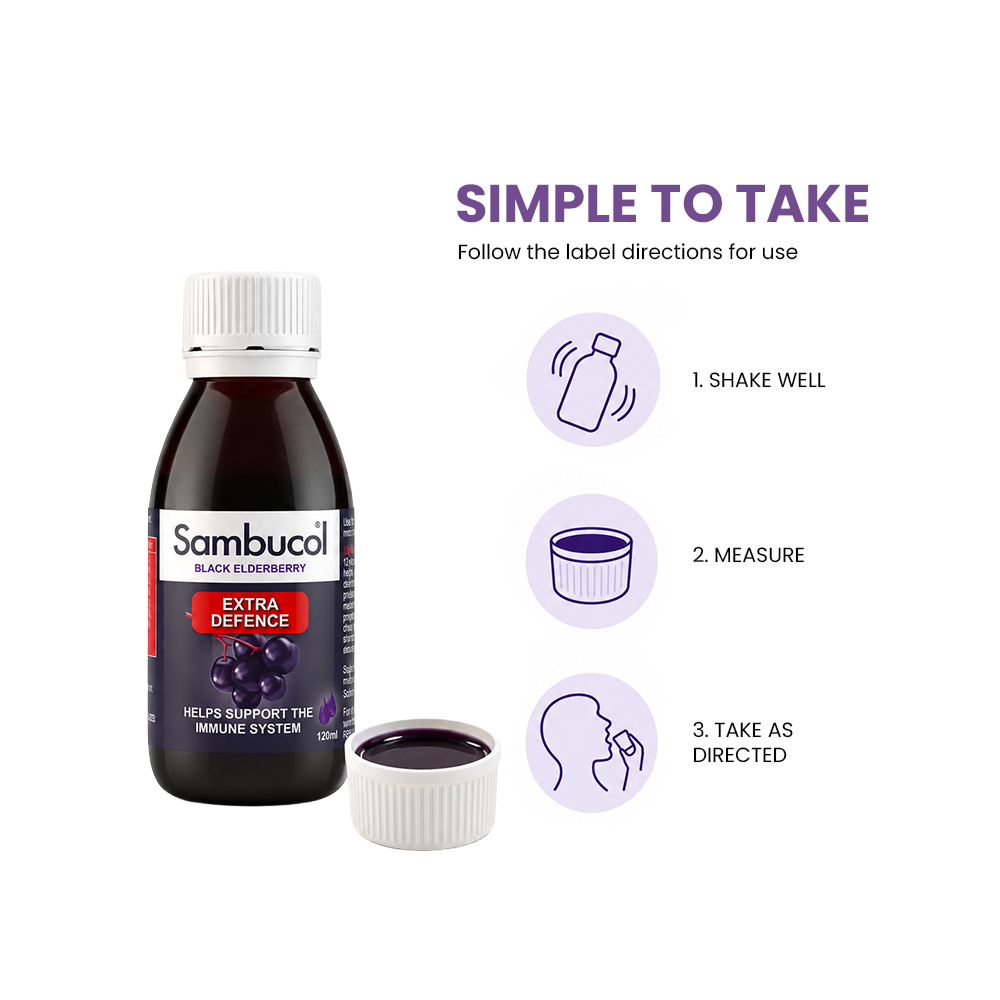 Sambucol Extra Defense Black Elderberry Vitamin C + Zinc Liquid - 120ml