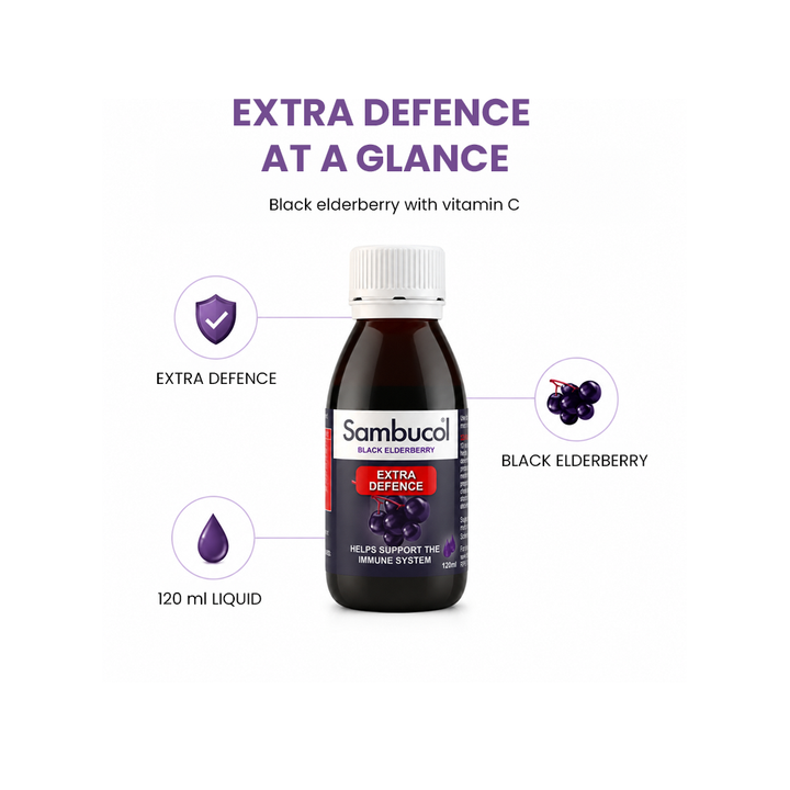 Sambucol Extra Defense Black Elderberry Vitamin C + Zinc Liquid - 120ml