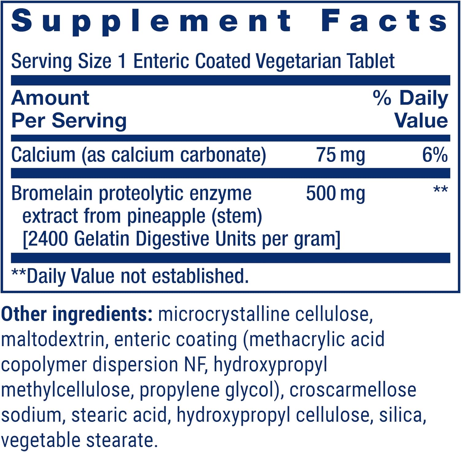 Specially-Coated Bromelain 60 Tablets supplement facts