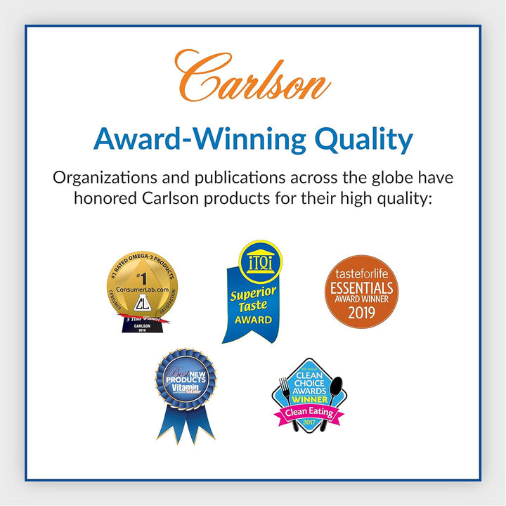 QUALITY GUARANTEED SINCE 1965: All Carlson products are tested by an independent, FDA-registered laboratory for potency and quality.