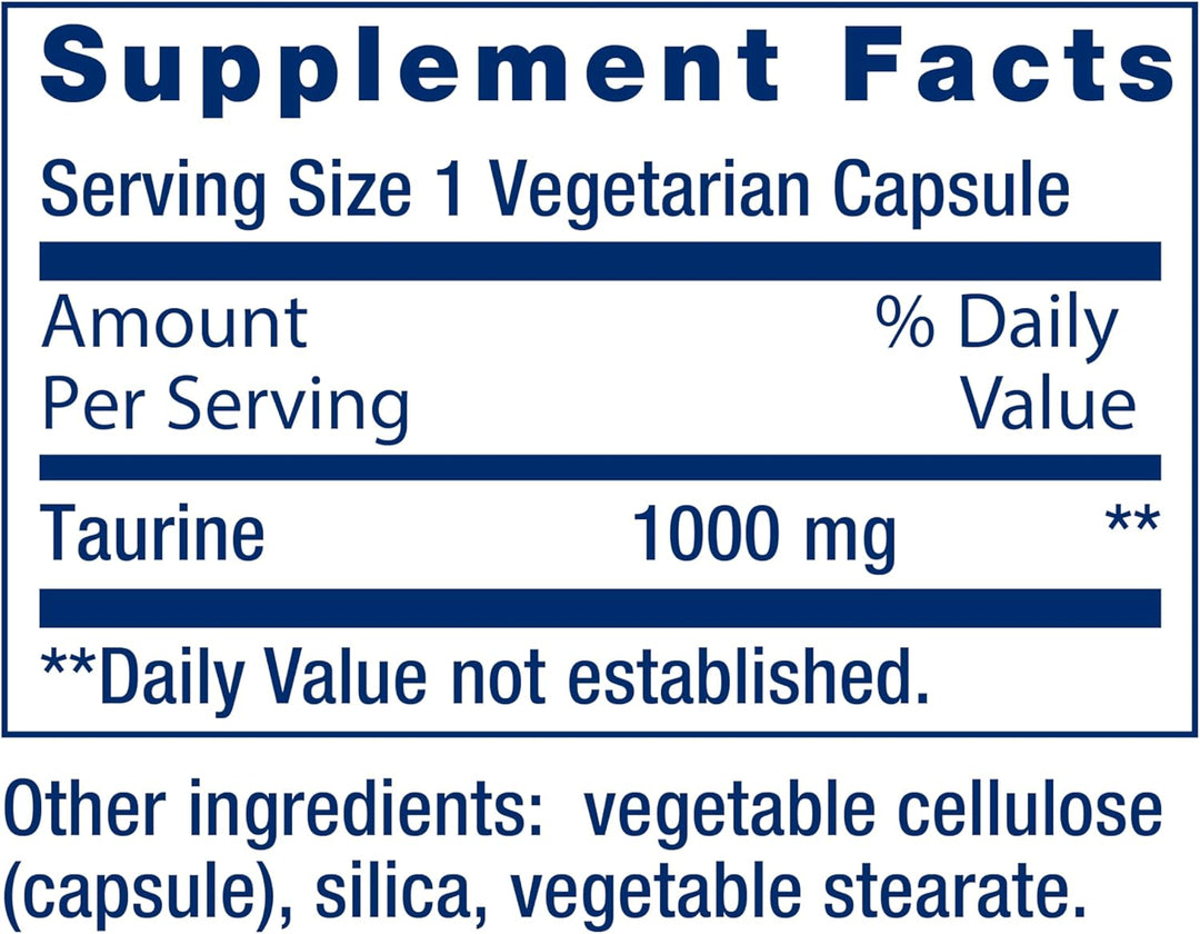 Taurine 90 Capsules supplement facts