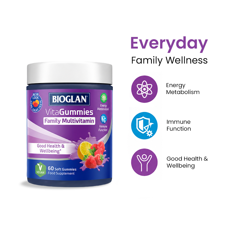 Bioglan Family Multivitamin VitaGummies – 9 Vitamins incl. C, D3 & B12 – 60 Fruit Gummies for the Whole Family, Ages 4+