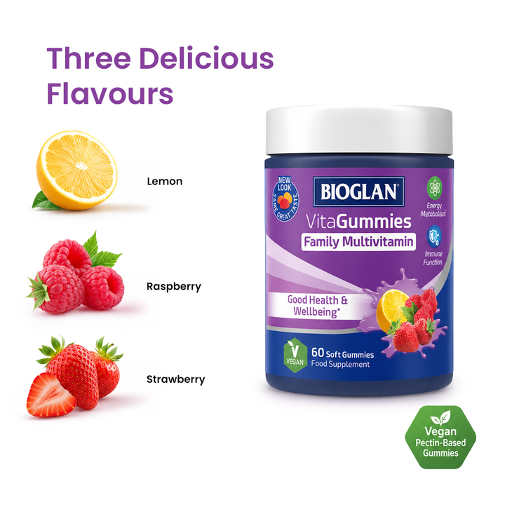 Bioglan Family Multivitamin VitaGummies – 9 Vitamins incl. C, D3 & B12 – 60 Fruit Gummies for the Whole Family, Ages 4+
