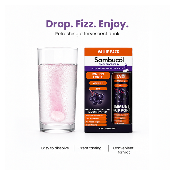Sambucol Black Elderberry Vitamin C + Zinc Effervescent Value Pack - 30 Tablets