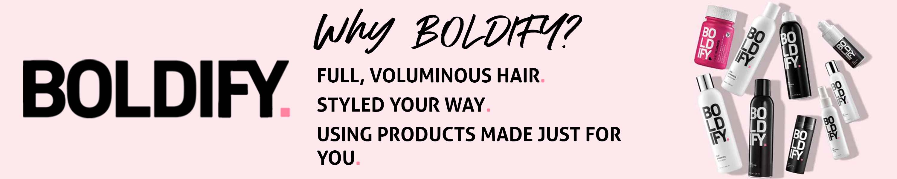 Boldify Hair Thickening Shampoo, Powder & Hair Fibers