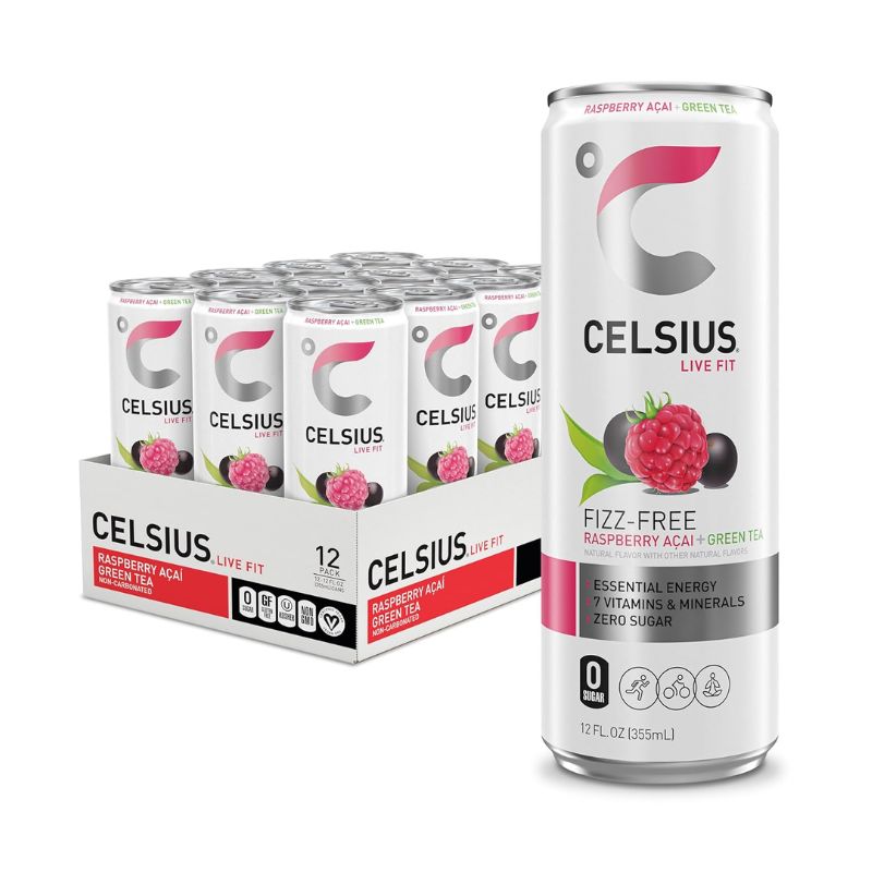 CELSIUS Raspberry Acai Green Tea Essential Thermogenic Energy Drink 355 ML - Pack of 12