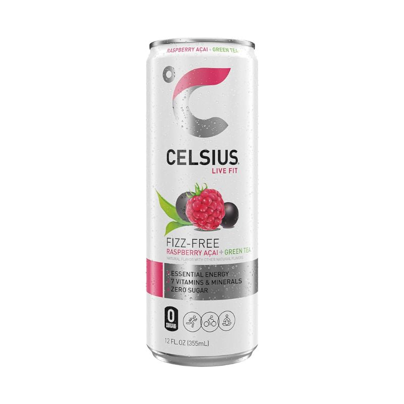 CELSIUS Raspberry Acai Green Tea Essential Thermogenic Energy Drink 355 ML - Pack of 12 | Fitaminat