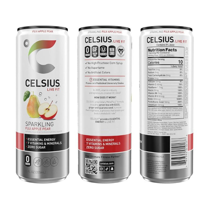 CELSIUS Sparkling Fuji Apple Pear Essential Energy Carbonated Drink - 355 ML Zero SUgar | Fitaminat