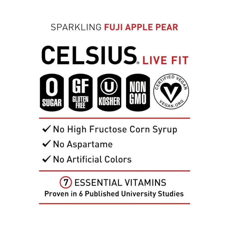 CELSIUS Sparkling Fuji Apple Pear, Essential Energy Drink - 355 ml - Pack of 12
