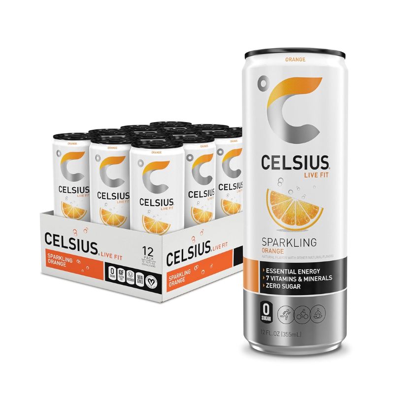 CELSIUS Sparkling Orange, Functional Essential Energy - 355 ml - Pack of 12